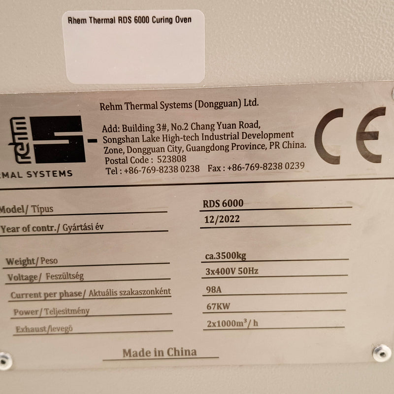 Rehm RDS 6000 Cure Oven