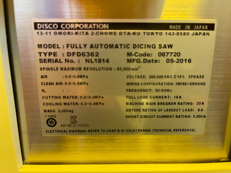 Disco DFD 6362 Automatic Dicing Saw