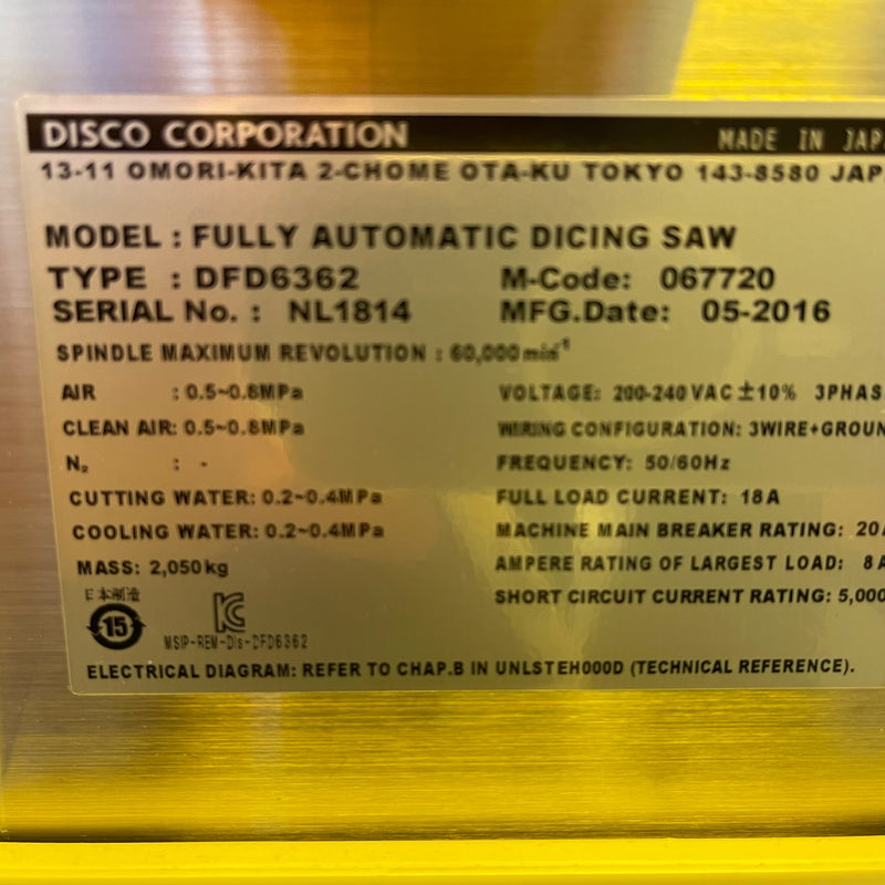 Disco DFD 6362 Automatic Dicing Saw