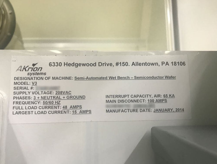 Akrion V 3 USG Removal system for PWAx Wafers
