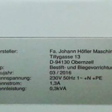 Johann Hofler Maschinenbau Pin and Bending Device