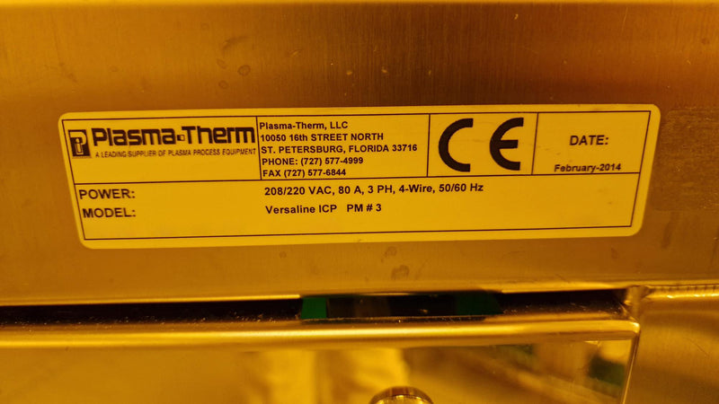 Plasmatherm Versaline VCX 600 ICP (Inductively Coupled Plasma)