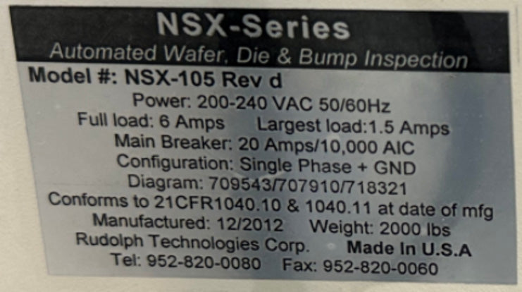 ONTO / Rudolph / August NSX 105 Rev D Wafer Inspection System