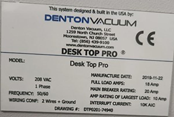Denton Desktop Pro Sputtering Tool