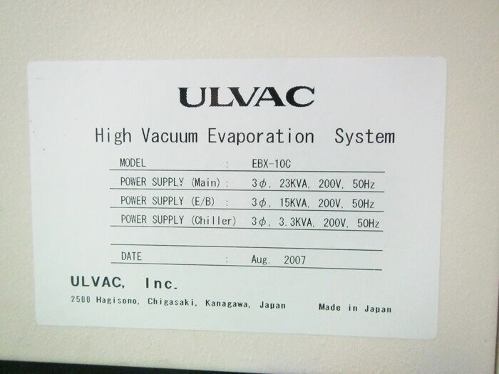 Ulvac EBX 10 C High Vacuum Evaporation System