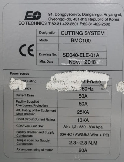 EO Technics BMC 100 Laser Cutter