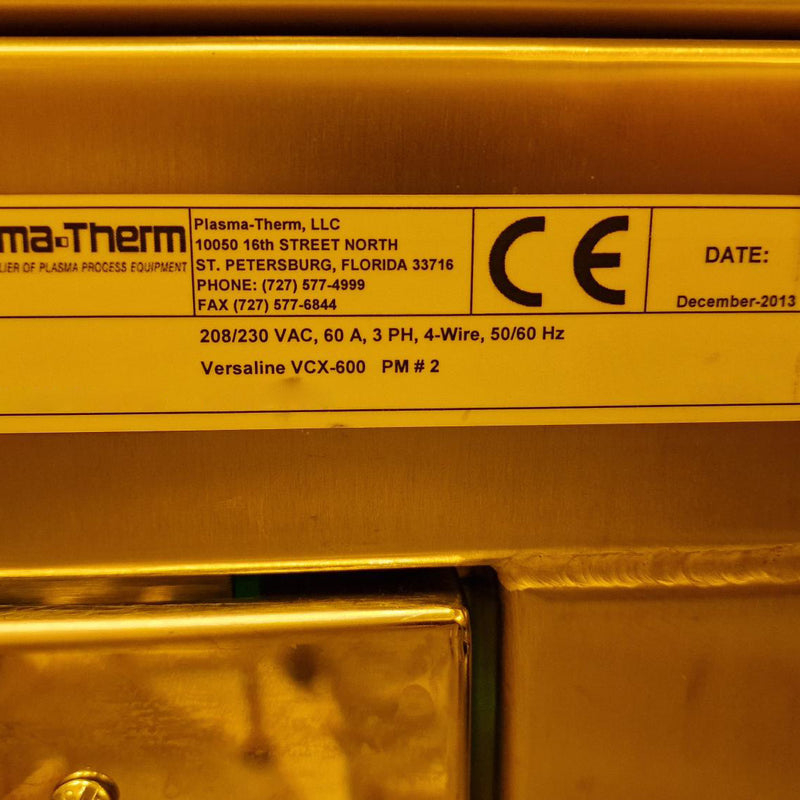 Plasmatherm Versaline VCX 600 ICP (Inductively Coupled Plasma)
