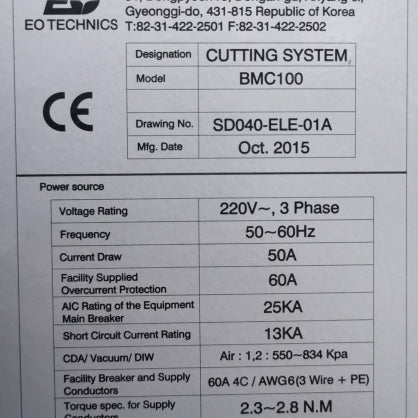 EO Technics BMC 100 Laser Cutter