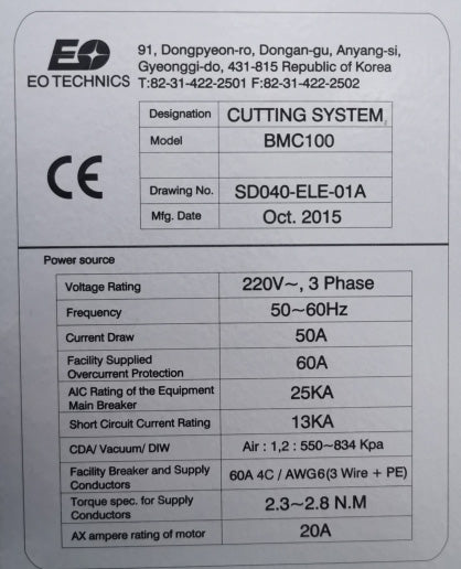 EO Technics BMC 100 Laser Cutter