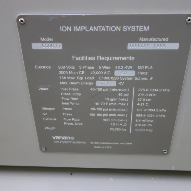 Varian E 500 HP Ion Implanter