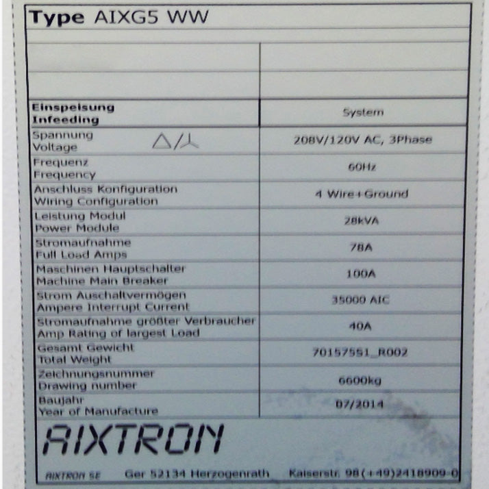 Aixtron G 5 MOCVD Reactor (Metal Organic Chemical Vapor Deposition)