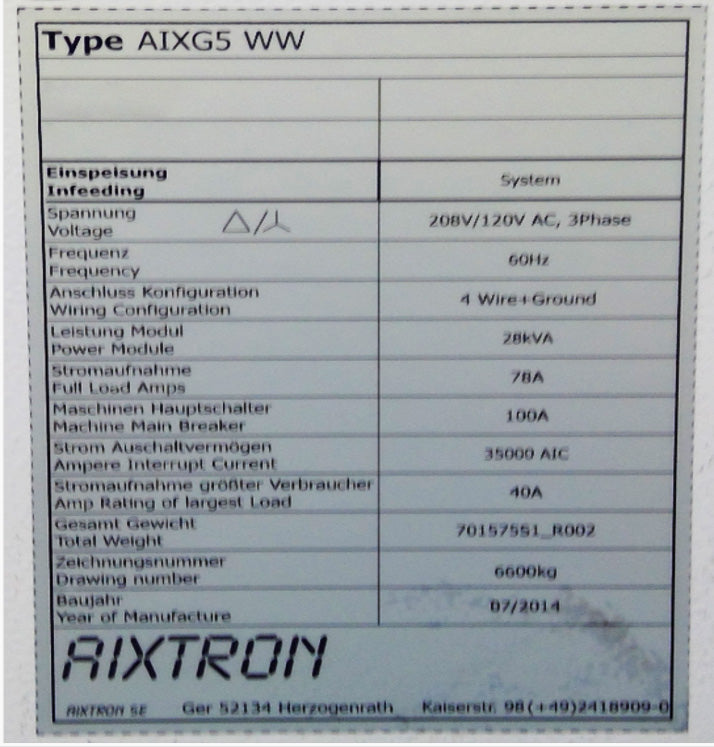 Aixtron G 5 MOCVD Reactor (Metal Organic Chemical Vapor Deposition)