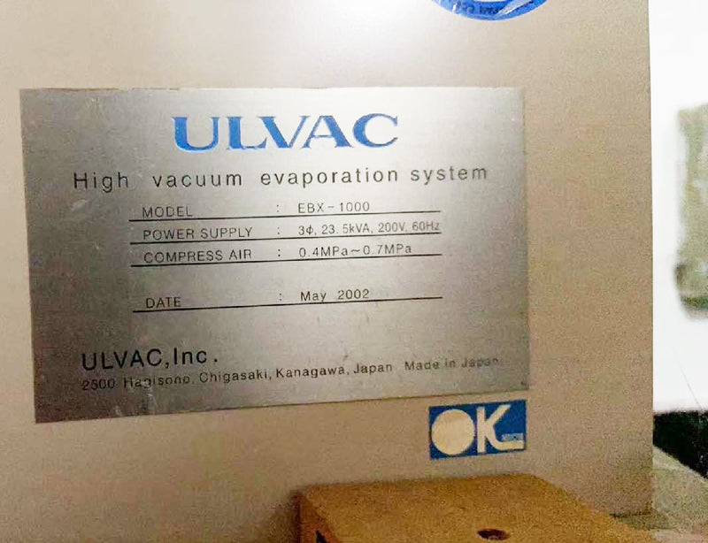 Ulvac EBX 1000 High Vacuum Evaporation System