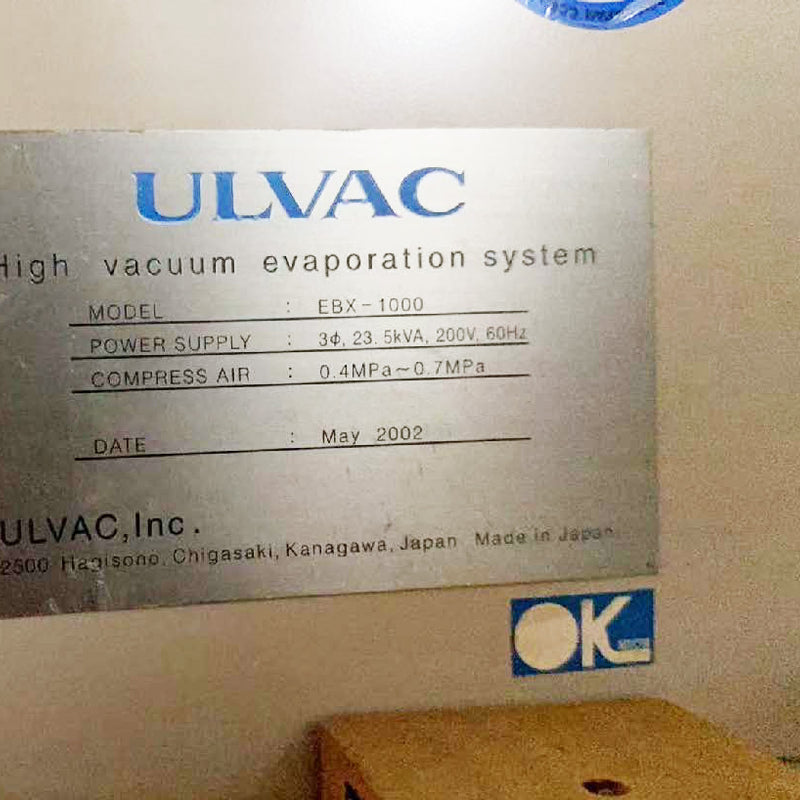 Ulvac EBX 1000 High Vacuum Evaporation System