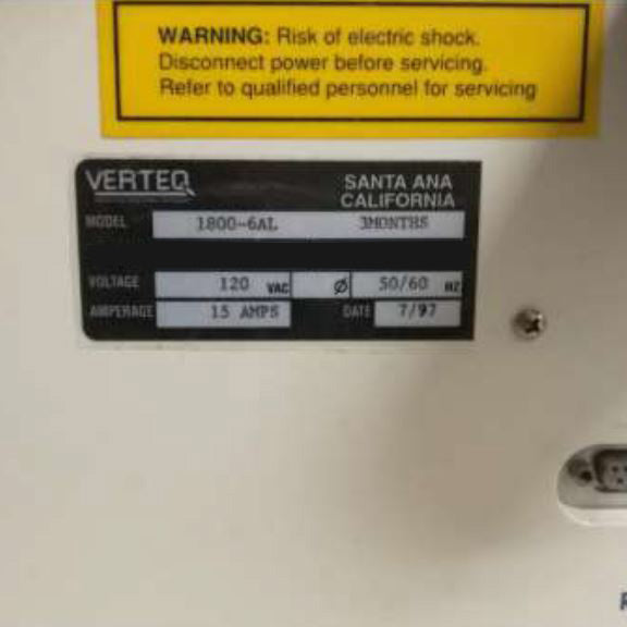 Verteq 1800-6 AL SRD (Spin Rinse Dryer)