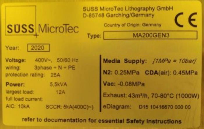 SUSS MA 200 Gen 3 Mask Aligner