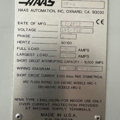 Haas VF 4 Vertical Machining Center