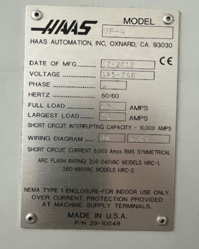 Haas VF 4 Vertical Machining Center