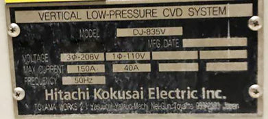 Hitachi Kokusai Vertron V DJ 835 V LPCVD Vertical Furnace (Low Pressure Chemical Vapor Deposition)