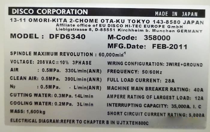 Disco DFD 6340 Automatic Dicing Saw