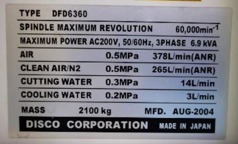 Disco DFD 6360 Automatic Dicing Saw