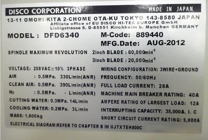 Disco DFD 6340 Automatic Dicing Saw