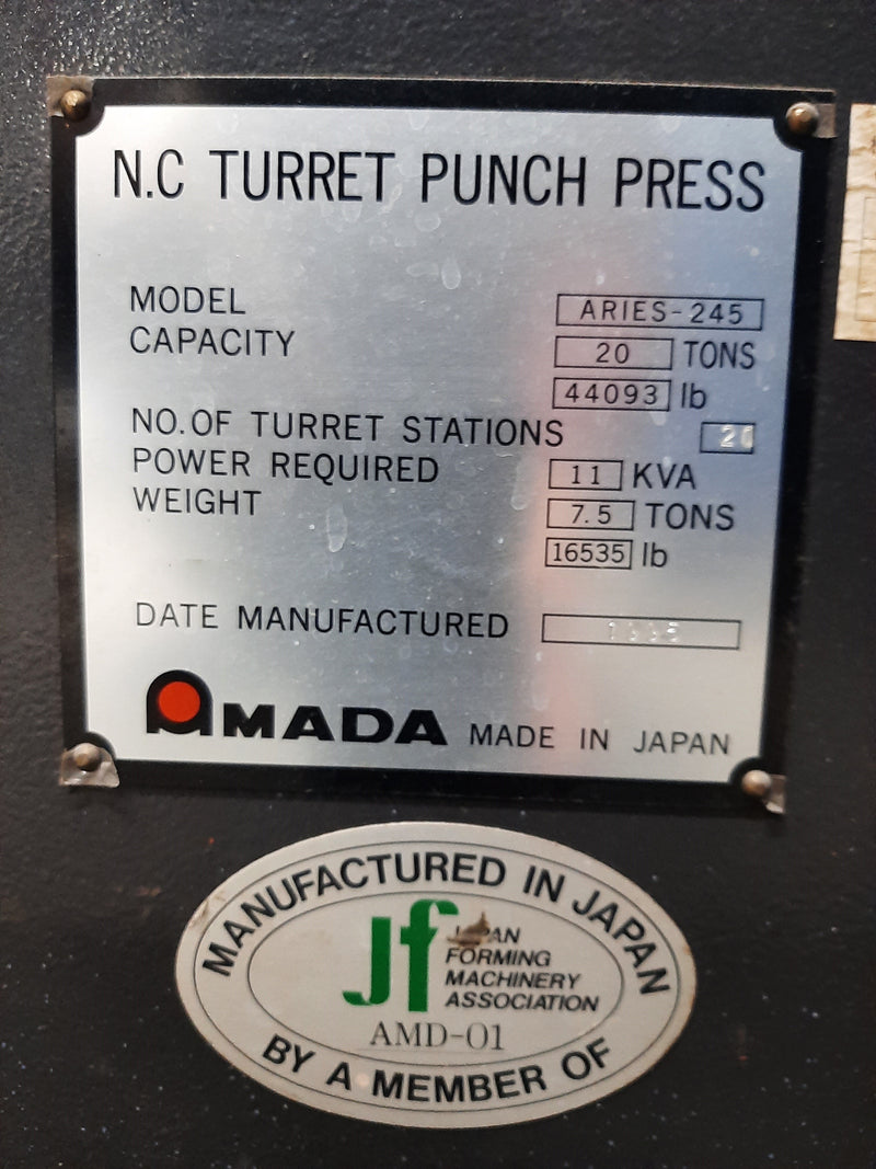 Amada Aries 245 Turret Punch Press