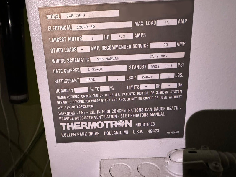 Thermotron S 8-7800 Environmental Test Chamber