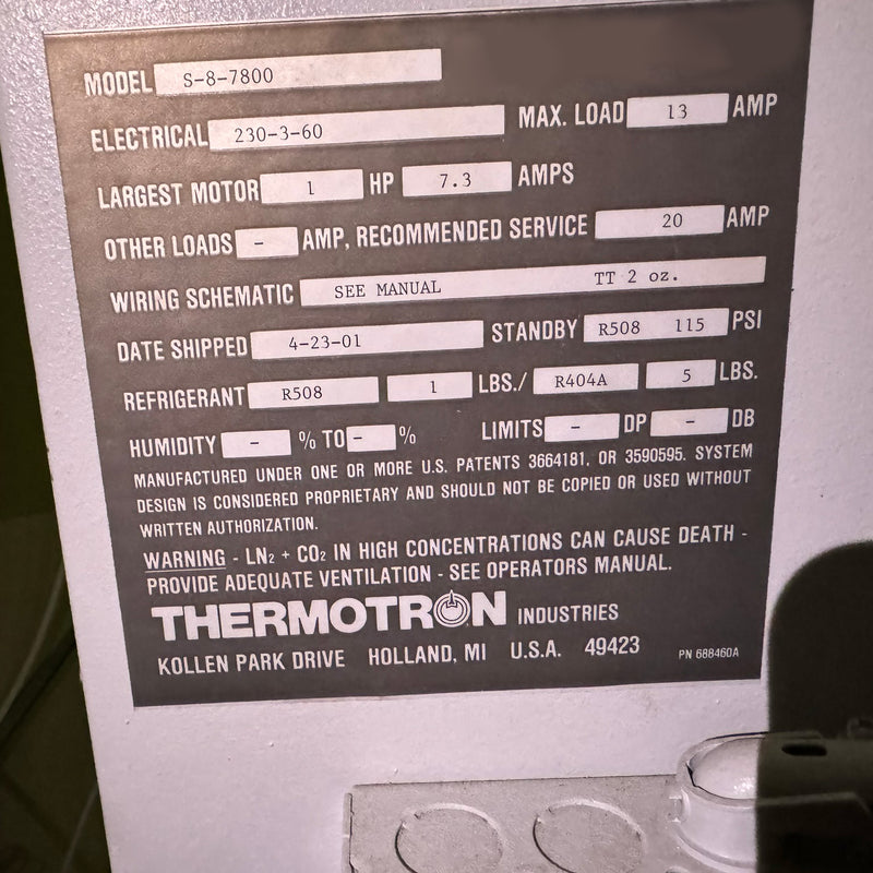 Thermotron S 8-7800 Environmental Test Chamber