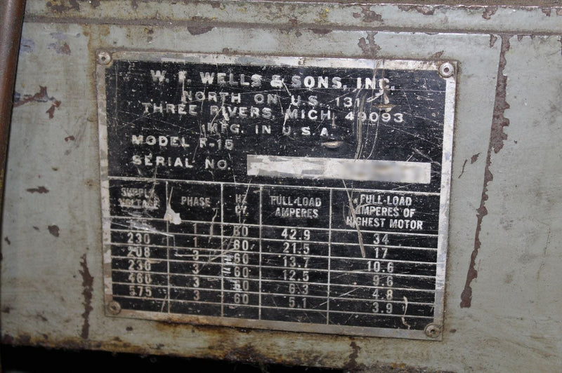 Wells F 15 Horizontal Dual Post Saw