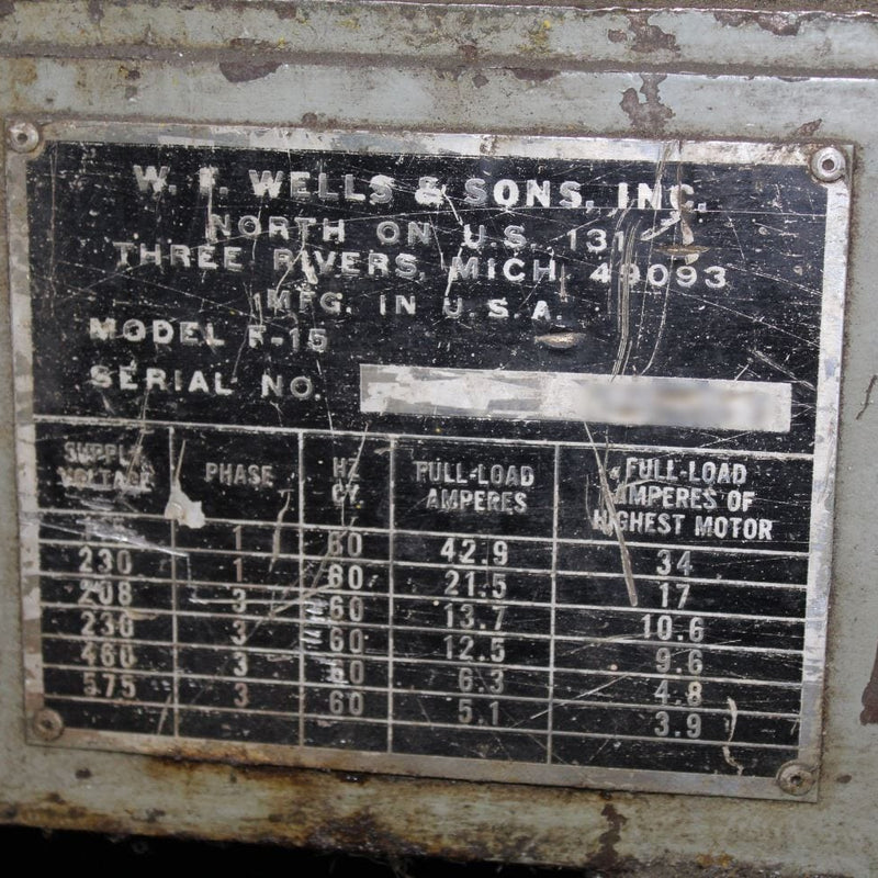 Wells F 15 Horizontal Dual Post Saw