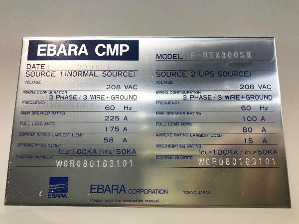 Ebara FREX 300 S 2 W CMP (Chemical Mechanical Polisher)