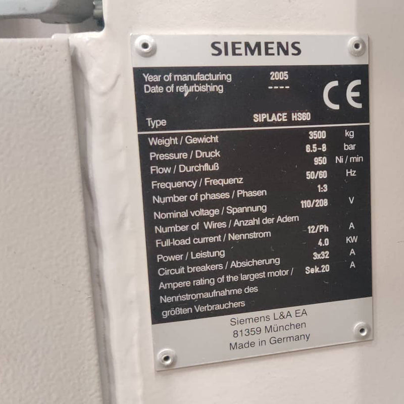 Siemens Siplace HS 60 SMT Pick & Place Machine