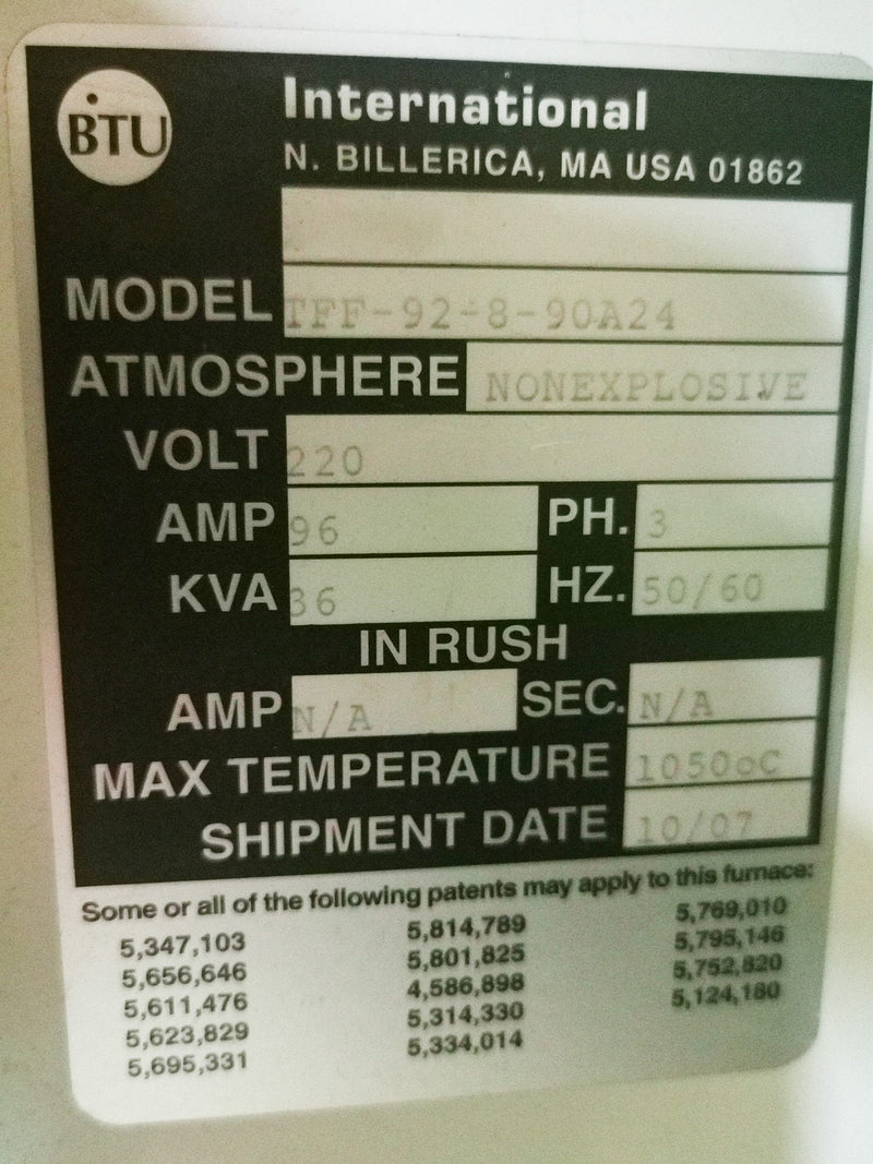 BTU TFF 92 8 90 A 24 Conveyor Oven