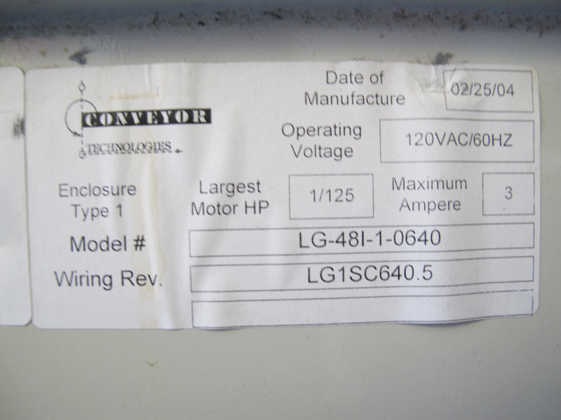 Conveyor Technologies LG 48 I-1-0640 Conveyor