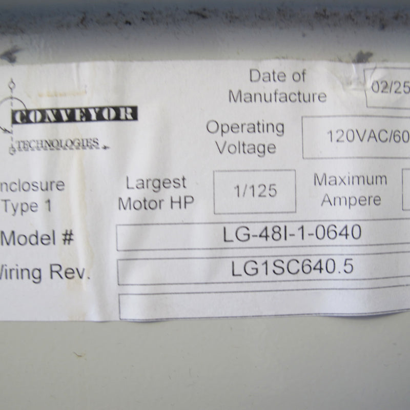 Conveyor Technologies LG 48 I-1-0640 Conveyor