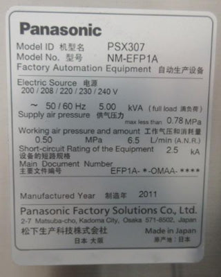 Panasonic PSX 307 Plasma Cleaner