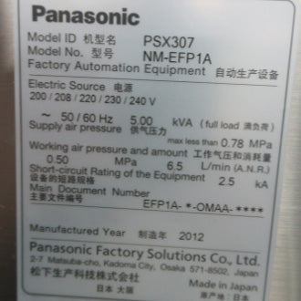 Panasonic PSX 307 Plasma Cleaner