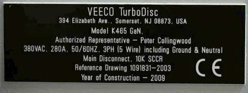 Veeco K 465 GaN MOCVD (Metal Organic Chemical Vapor Deposition)