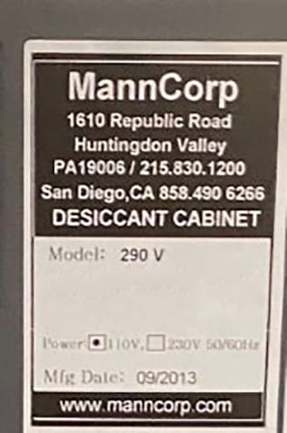 Manncorp 290 V Desiccant Cabinet, Dry Box