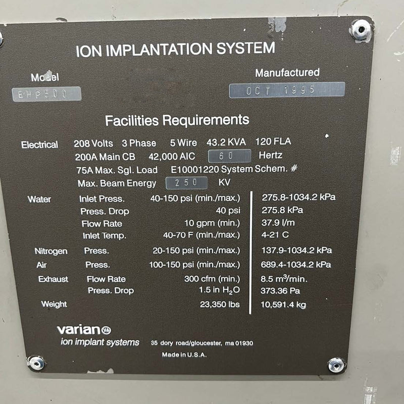 Varian EHP 500 Ion Implanter