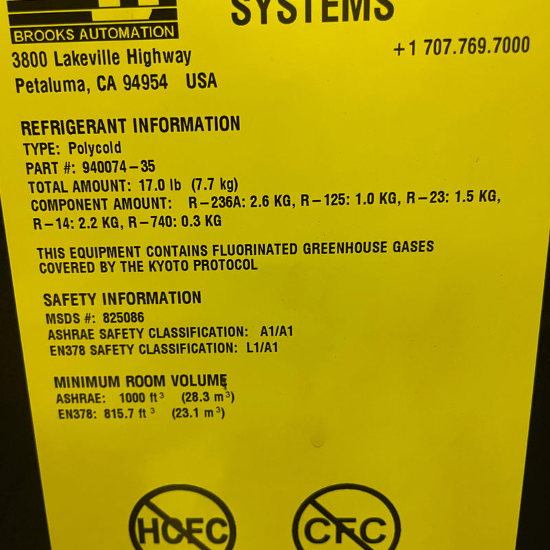Polycold PFC 1102 HC Cryogenic Refrigeration