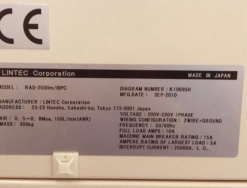 Lintec RAD 2500 M / 8 IPC Semi-Automatic Tape Mounter