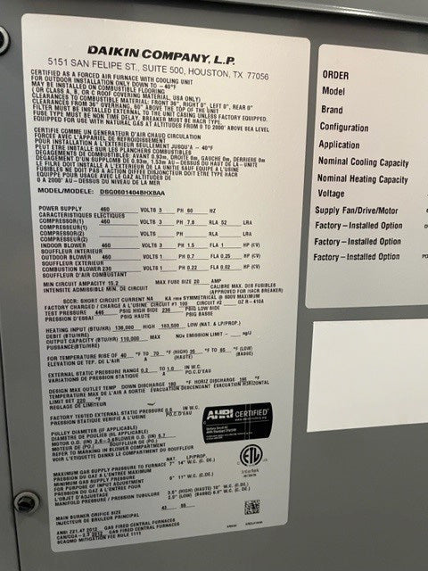 DAIKIN AC Roof Top Unit
