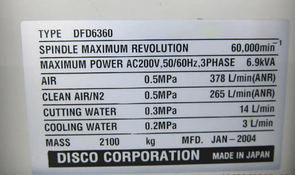 Disco DFD 6360 Automatic Dicing Saw