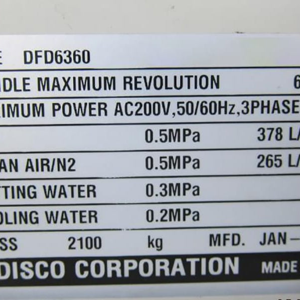 Disco DFD 6360 Automatic Dicing Saw