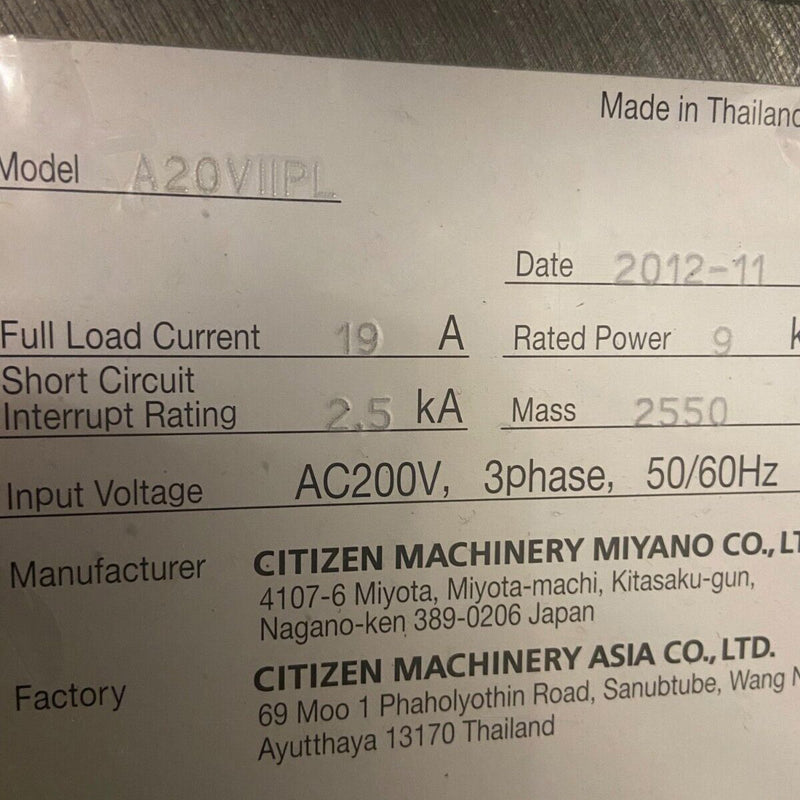 Citizen Cincom A 20 VIIPL CNC Screw Machine