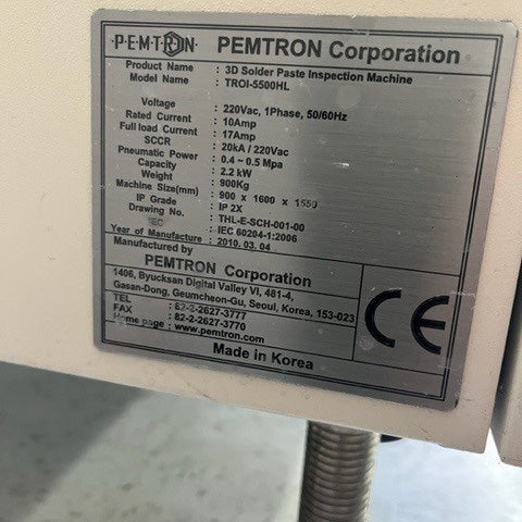 Pemtron TROI-5500 HL SPI (Solder Paste Inspection)