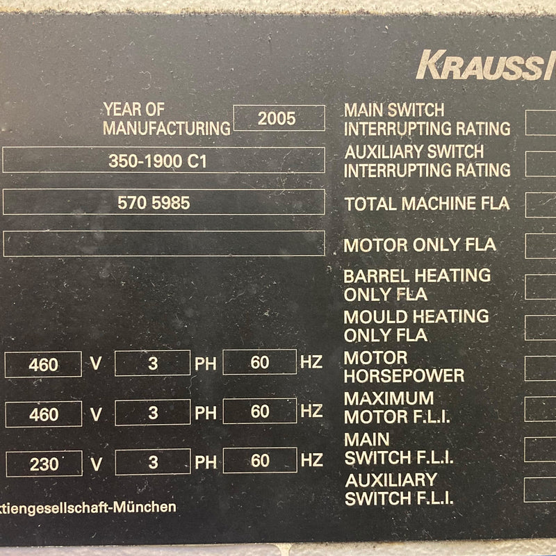 Krauss Maffei 350 1900 C 1 Molding Press