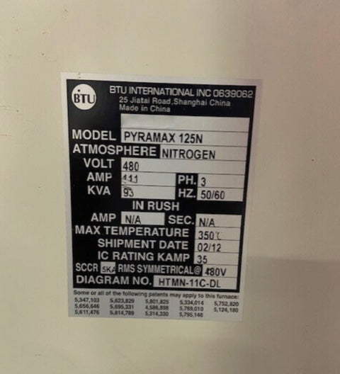 BTU Pyramax 125 N Reflow Oven